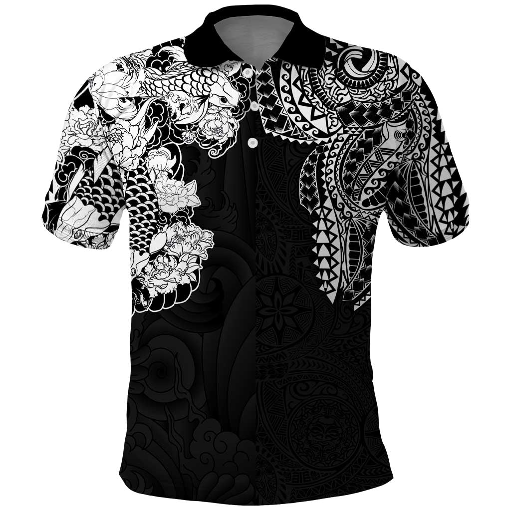 Japanese Irezumi and Hawaiian Polynesian Art Tattoo Polo Shirt Black Color - Polynesian Pride