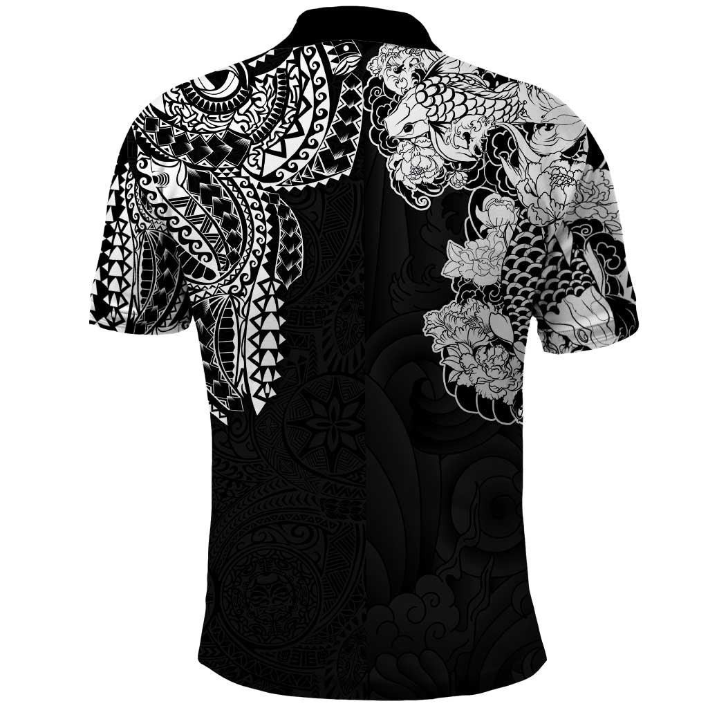 Japanese Irezumi and Hawaiian Polynesian Art Tattoo Polo Shirt Black Color - Polynesian Pride