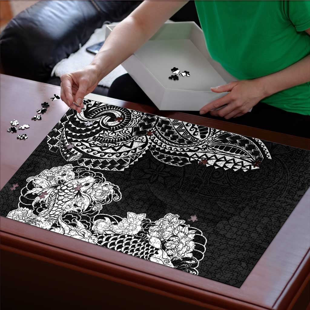Japanese Irezumi and Hawaiian Polynesian Art Tattoo Puzzle Black Color - Polynesian Pride