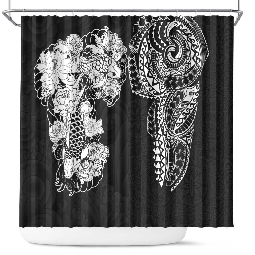 Japanese Irezumi and Hawaiian Polynesian Art Tattoo Shower Curtain Black Color LT03 Black - Polynesian Pride
