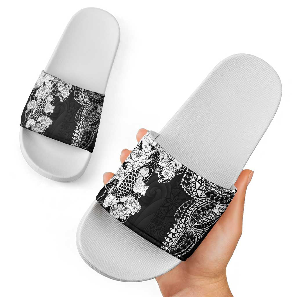 Japanese Irezumi and Hawaiian Polynesian Art Tattoo Slide Sandals Black Color - Polynesian Pride
