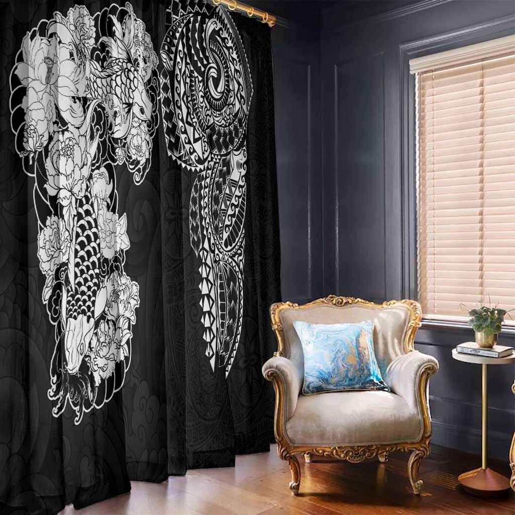 Japanese Irezumi and Hawaiian Polynesian Art Tattoo Window Curtain Black Color - Polynesian Pride