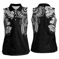 Japanese Irezumi and Hawaiian Polynesian Art Tattoo Women Sleeveless Polo Shirt Black Color LT03 - Polynesian Pride