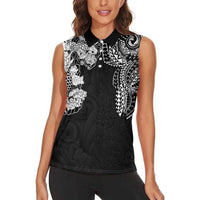 Japanese Irezumi and Hawaiian Polynesian Art Tattoo Women Sleeveless Polo Shirt Black Color LT03 - Polynesian Pride