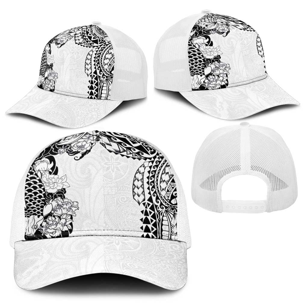 Japanese Irezumi and Hawaiian Polynesian Art Tattoo Baseball Net Cap White Color - Polynesian Pride