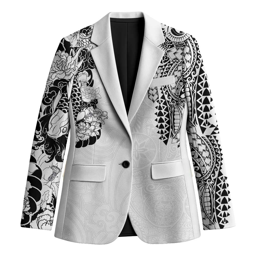 Japanese Irezumi and Hawaiian Polynesian Art Tattoo Blazer White Color LT03 Unisex White - Polynesian Pride
