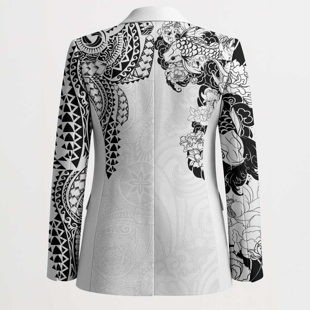 Japanese Irezumi and Hawaiian Polynesian Art Tattoo Blazer White Color LT03 - Polynesian Pride