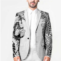 Japanese Irezumi and Hawaiian Polynesian Art Tattoo Blazer White Color LT03 - Polynesian Pride