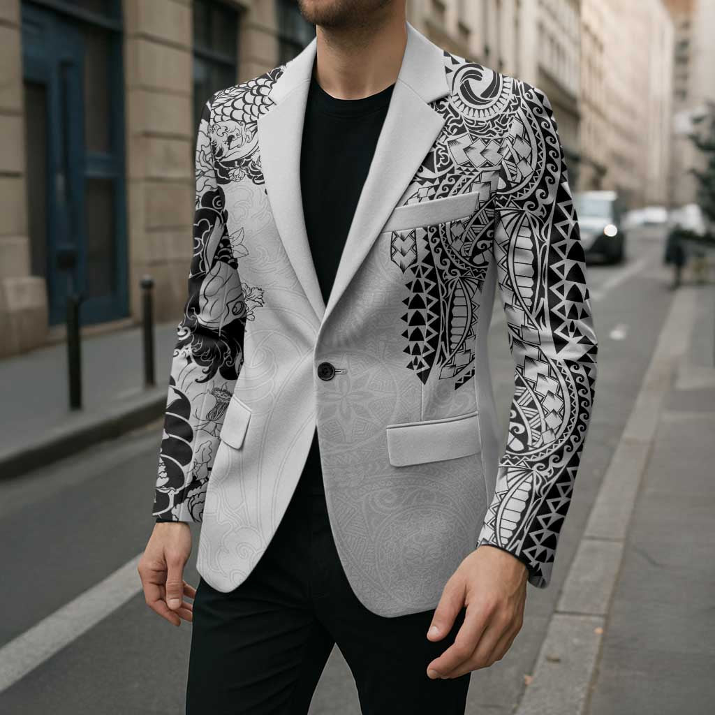 Japanese Irezumi and Hawaiian Polynesian Art Tattoo Blazer White Color LT03 - Polynesian Pride