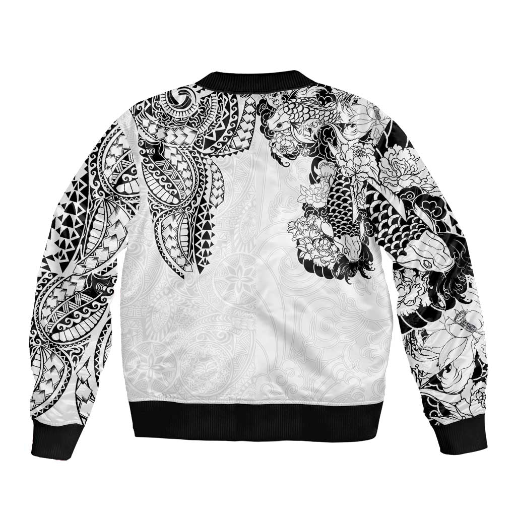 Japanese Irezumi and Hawaiian Polynesian Art Tattoo Bomber Jacket White Color LT03 - Polynesian Pride