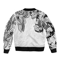 Japanese Irezumi and Hawaiian Polynesian Art Tattoo Bomber Jacket White Color LT03 - Polynesian Pride