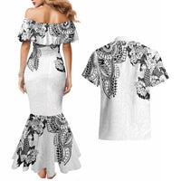 Japanese Irezumi and Hawaiian Polynesian Art Tattoo Couples Matching Mermaid Dress and Hawaiian Shirt White Color LT03 - Polynesian Pride