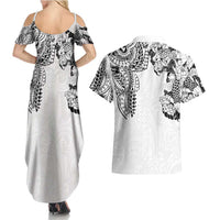 Japanese Irezumi and Hawaiian Polynesian Art Tattoo Couples Matching Summer Maxi Dress and Hawaiian Shirt White Color LT03 - Polynesian Pride
