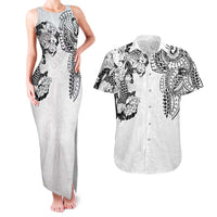 Japanese Irezumi and Hawaiian Polynesian Art Tattoo Couples Matching Tank Maxi Dress and Hawaiian Shirt White Color LT03 White - Polynesian Pride