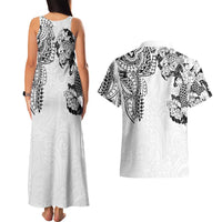 Japanese Irezumi and Hawaiian Polynesian Art Tattoo Couples Matching Tank Maxi Dress and Hawaiian Shirt White Color LT03 - Polynesian Pride