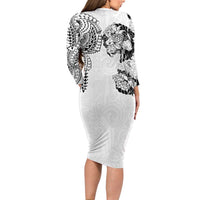 Japanese Irezumi and Hawaiian Polynesian Art Tattoo Family Matching Long Sleeve Bodycon Dress and Hawaiian Shirt White Color LT03 - Polynesian Pride