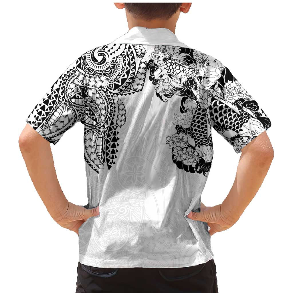 Japanese Irezumi and Hawaiian Polynesian Art Tattoo Family Matching Mermaid Dress and Hawaiian Shirt White Color LT03 - Polynesian Pride