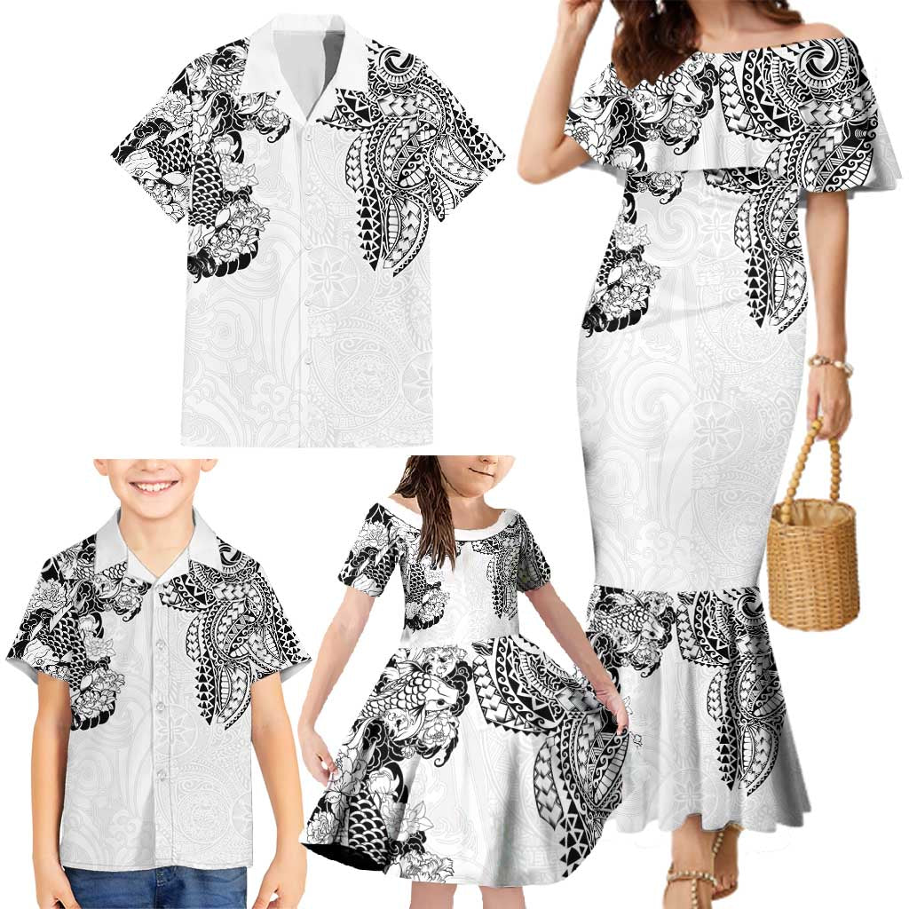 Japanese Irezumi and Hawaiian Polynesian Art Tattoo Family Matching Mermaid Dress and Hawaiian Shirt White Color LT03 - Polynesian Pride