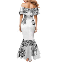 Japanese Irezumi and Hawaiian Polynesian Art Tattoo Family Matching Mermaid Dress and Hawaiian Shirt White Color LT03 - Polynesian Pride