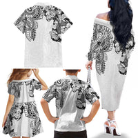 Japanese Irezumi and Hawaiian Polynesian Art Tattoo Family Matching Off The Shoulder Long Sleeve Dress and Hawaiian Shirt White Color LT03 - Polynesian Pride