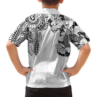 Japanese Irezumi and Hawaiian Polynesian Art Tattoo Family Matching Off Shoulder Maxi Dress and Hawaiian Shirt White Color LT03 - Polynesian Pride