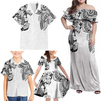Japanese Irezumi and Hawaiian Polynesian Art Tattoo Family Matching Off Shoulder Maxi Dress and Hawaiian Shirt White Color LT03 - Polynesian Pride
