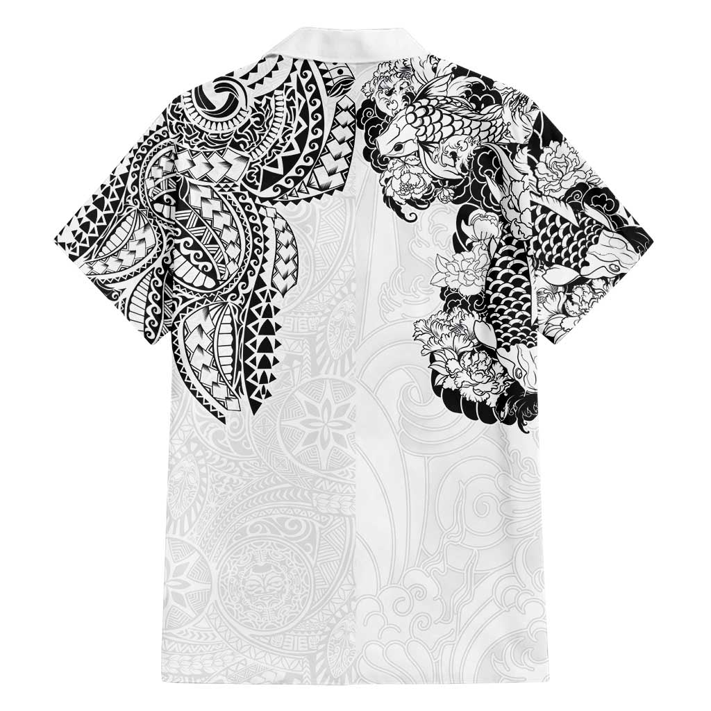 Japanese Irezumi and Hawaiian Polynesian Art Tattoo Family Matching Off Shoulder Maxi Dress and Hawaiian Shirt White Color LT03 - Polynesian Pride