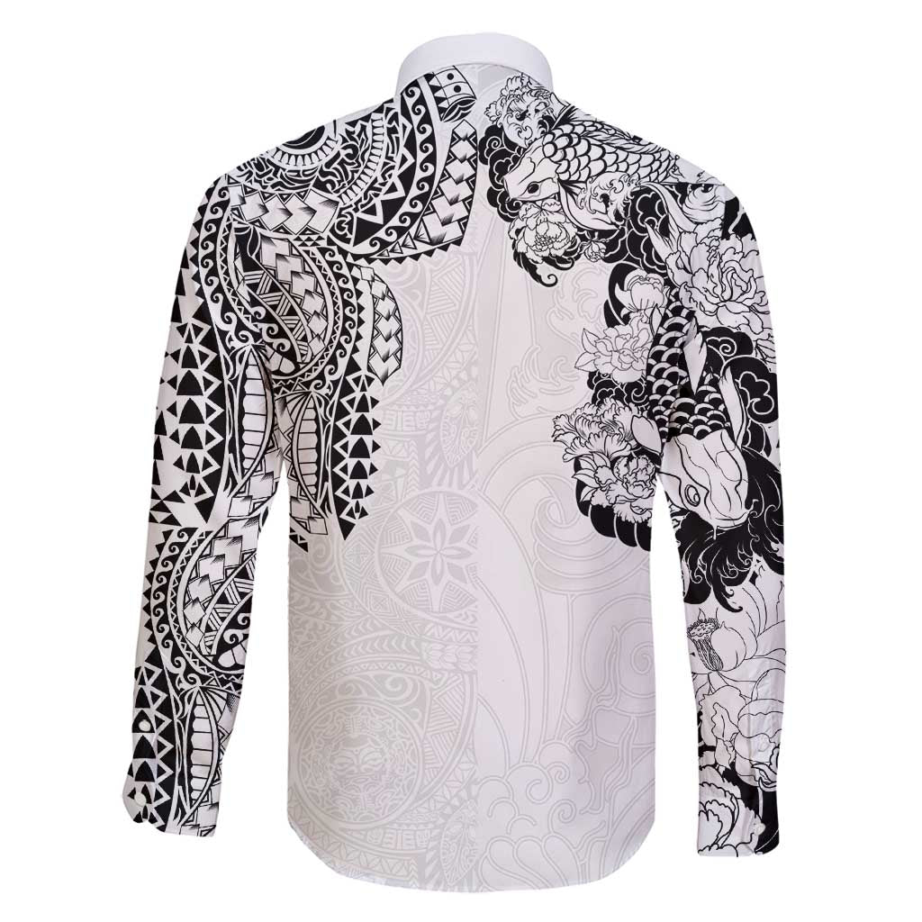 Japanese Irezumi and Hawaiian Polynesian Art Tattoo Family Matching Off Shoulder Short Dress and Hawaiian Shirt White Color LT03 - Polynesian Pride