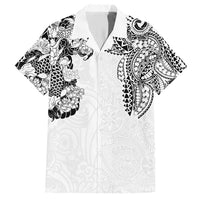 Japanese Irezumi and Hawaiian Polynesian Art Tattoo Family Matching Short Sleeve Bodycon Dress and Hawaiian Shirt White Color LT03 Dad's Shirt - Short Sleeve White - Polynesian Pride