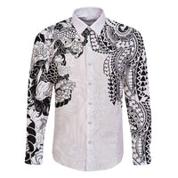Japanese Irezumi and Hawaiian Polynesian Art Tattoo Family Matching Summer Maxi Dress and Hawaiian Shirt White Color LT03 Dad's Shirt - Long Sleeve White - Polynesian Pride