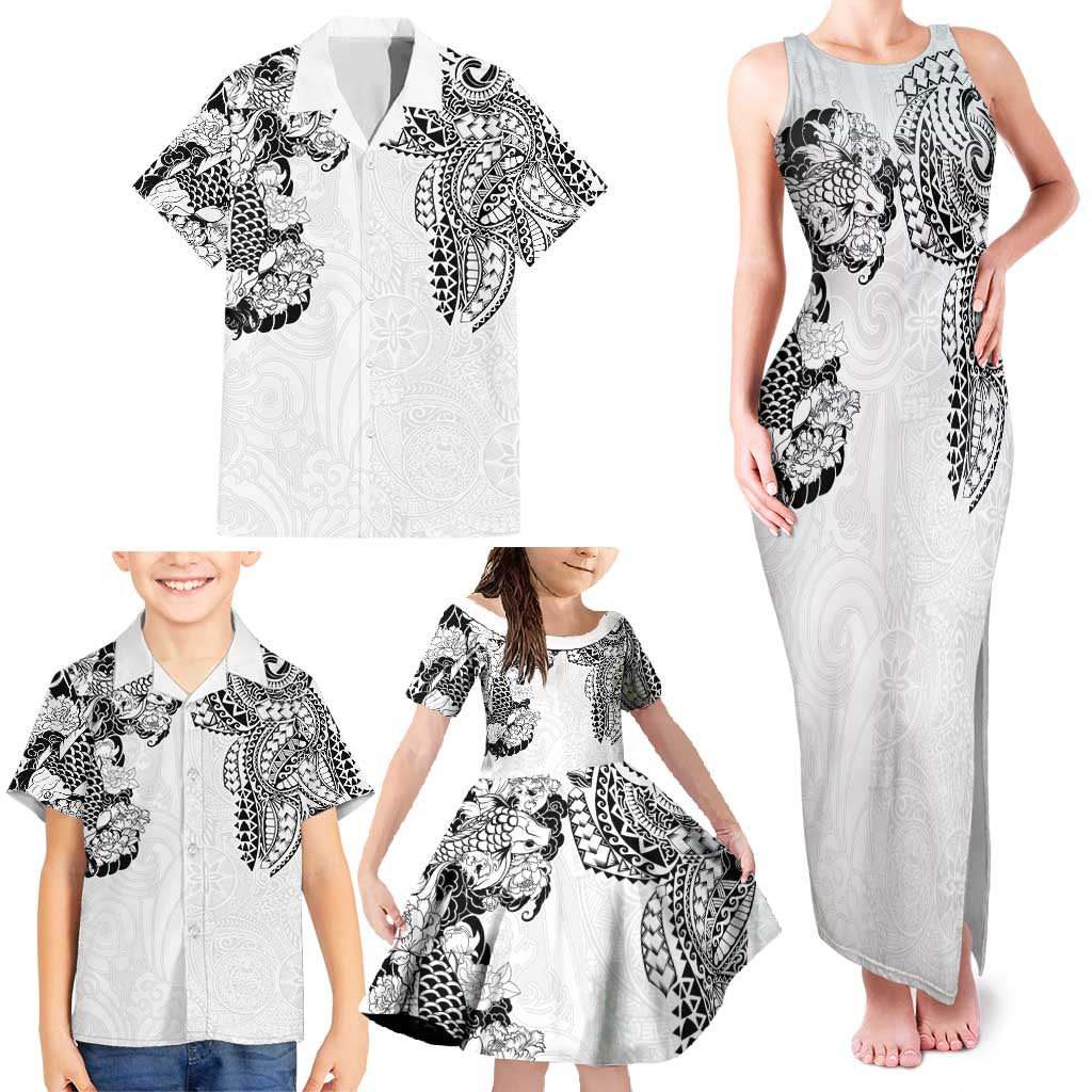 Japanese Irezumi and Hawaiian Polynesian Art Tattoo Family Matching Tank Maxi Dress and Hawaiian Shirt White Color LT03 - Polynesian Pride