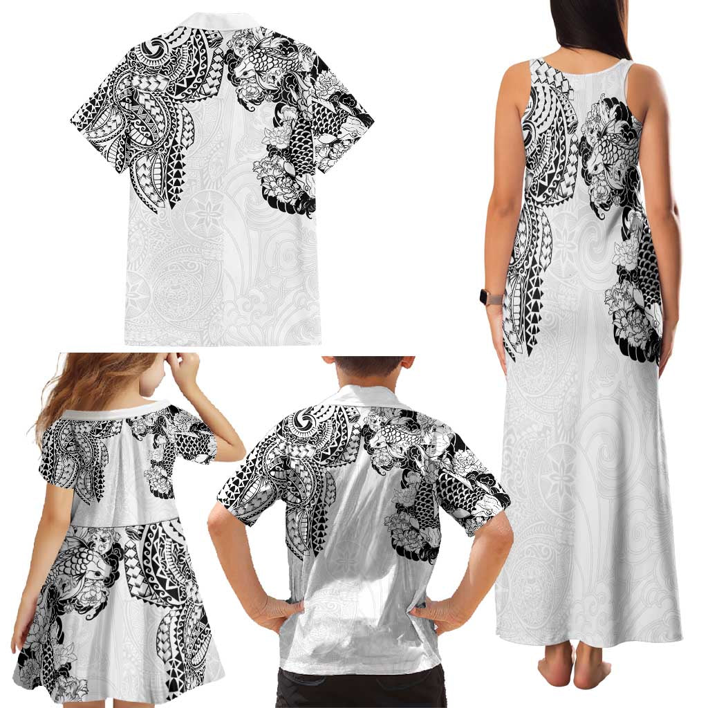 Japanese Irezumi and Hawaiian Polynesian Art Tattoo Family Matching Tank Maxi Dress and Hawaiian Shirt White Color LT03 - Polynesian Pride