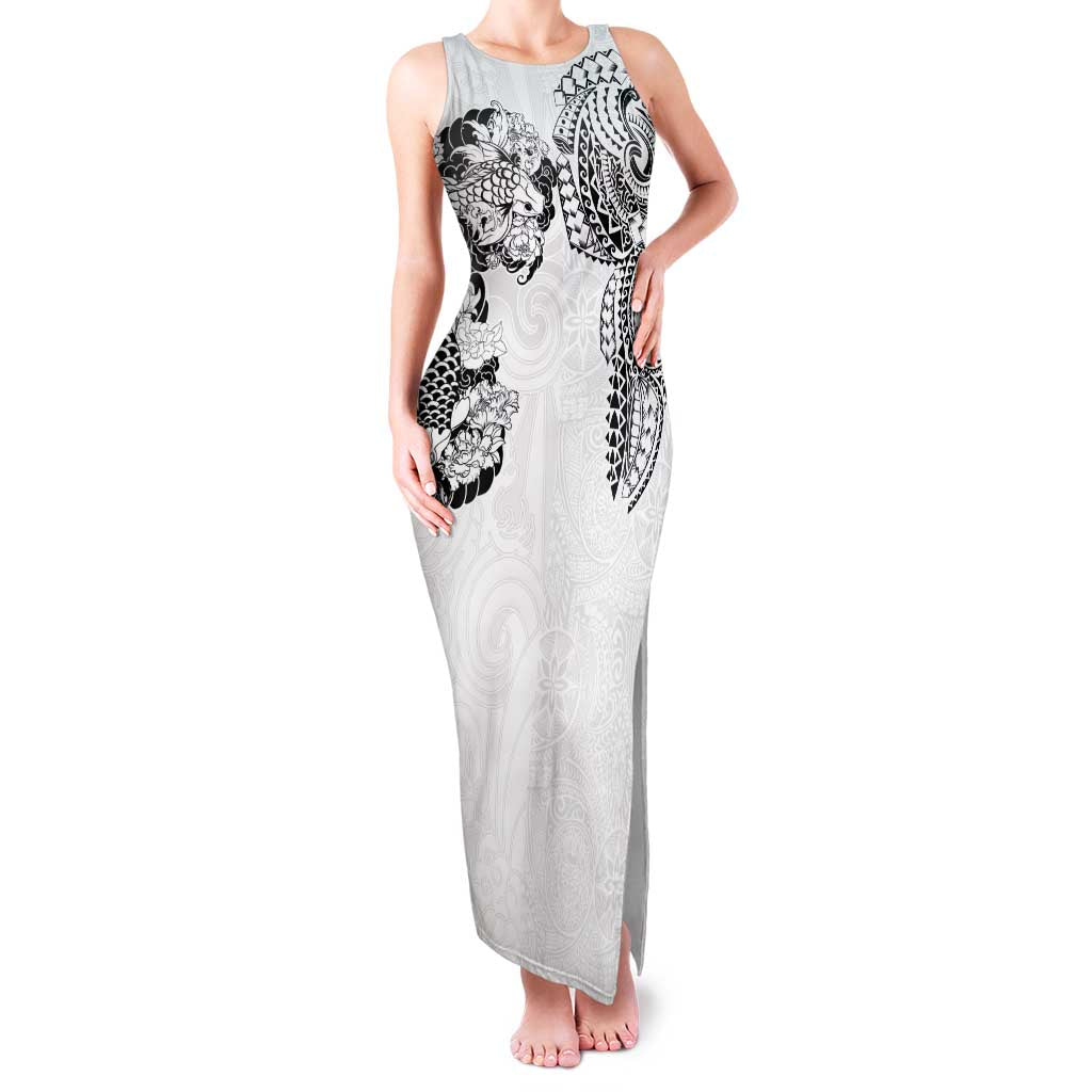 Japanese Irezumi and Hawaiian Polynesian Art Tattoo Family Matching Tank Maxi Dress and Hawaiian Shirt White Color LT03 Mom's Dress White - Polynesian Pride