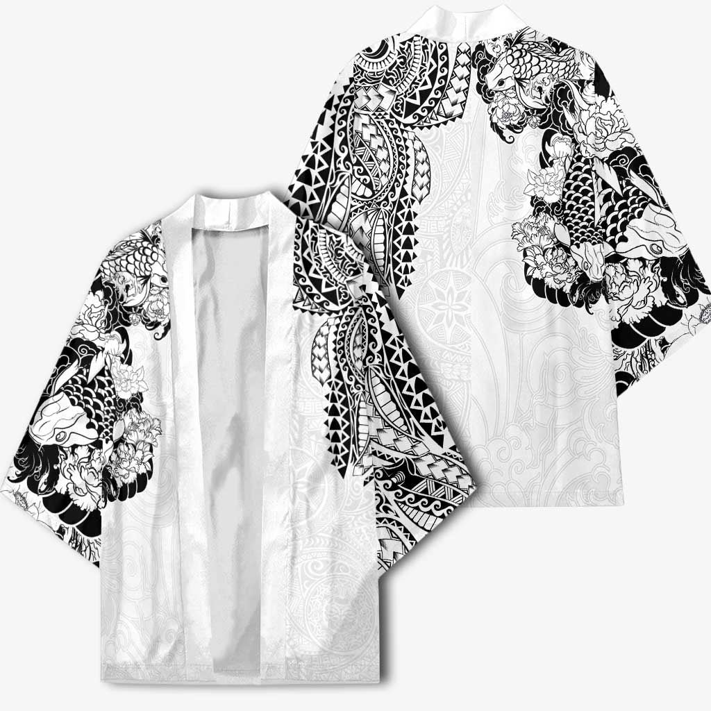 Japanese Irezumi and Hawaiian Polynesian Art Tattoo Kimono White Color LT03 - Polynesian Pride
