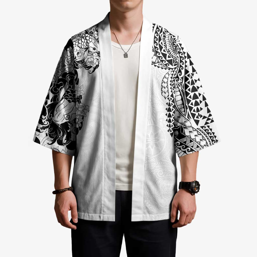 Japanese Irezumi and Hawaiian Polynesian Art Tattoo Kimono White Color LT03 - Polynesian Pride