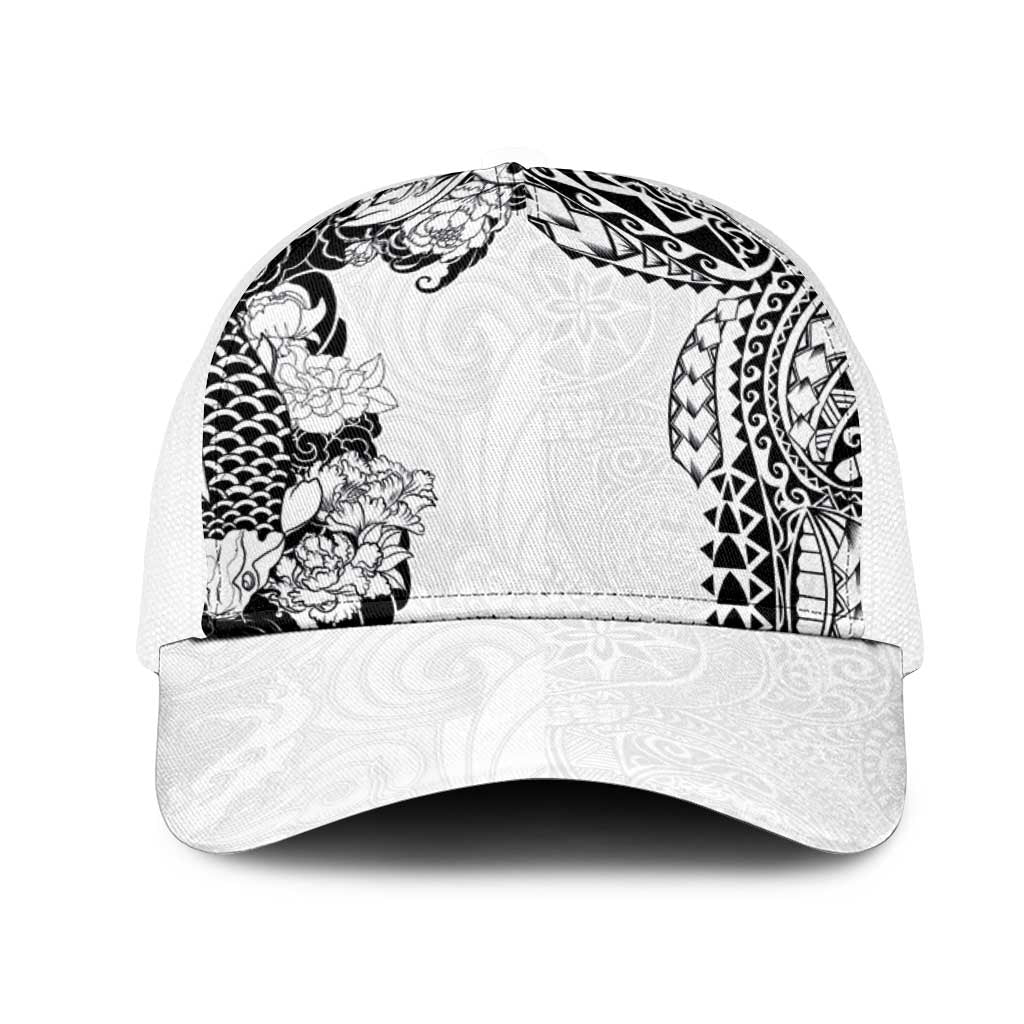Japanese Irezumi and Hawaiian Polynesian Art Tattoo Mesh Trucker Cap White Color - Polynesian Pride