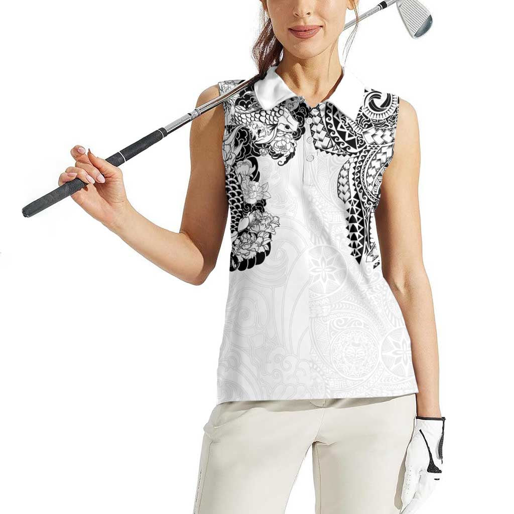 Japanese Irezumi and Hawaiian Polynesian Art Tattoo Women Sleeveless Polo Shirt White Color LT03 - Polynesian Pride