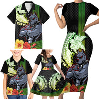 Hawaii Kaimuki High School Family Matching Short Sleeve Bodycon Dress and Hawaiian Shirt Tribal Kakau Pattern Mix Hibiscus Flower LT03 - Polynesian Pride