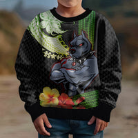 Hawaii Kaimuki High School Kid Ugly Christmas Sweater Tribal Kakau Pattern Mix Hibiscus Flower LT03 - Polynesian Pride
