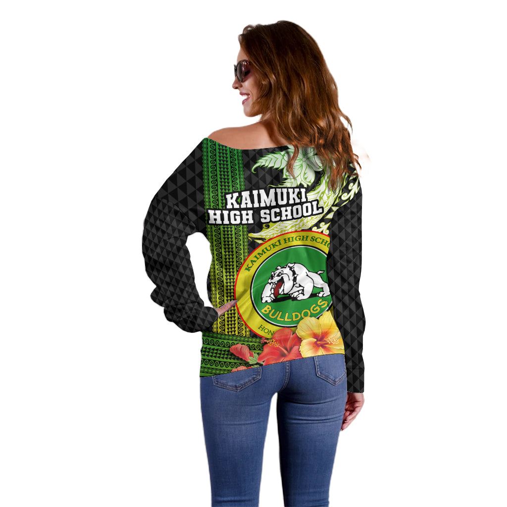 Hawaii Kaimuki High School Off Shoulder Sweater Tribal Kakau Pattern Mix Hibiscus Flower LT03 - Polynesian Pride