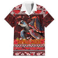 Hawaii KaUla Wena Volcano Turtle Family Matching Off The Shoulder Long Sleeve Dress and Hawaiian Shirt Lava and Tropical Plants Tribal Pattern LT03 Dad's Shirt - Short Sleeve Red - Polynesian Pride