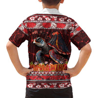 Hawaii KaUla Wena Volcano Turtle Family Matching Off Shoulder Short Dress and Hawaiian Shirt Lava and Tropical Plants Tribal Pattern LT03 - Polynesian Pride