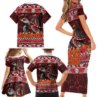 Hawaii KaUla Wena Volcano Turtle Family Matching Short Sleeve Bodycon Dress and Hawaiian Shirt Lava and Tropical Plants Tribal Pattern LT03 - Polynesian Pride
