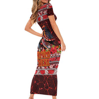 Hawaii KaUla Wena Volcano Turtle Family Matching Short Sleeve Bodycon Dress and Hawaiian Shirt Lava and Tropical Plants Tribal Pattern LT03 - Polynesian Pride