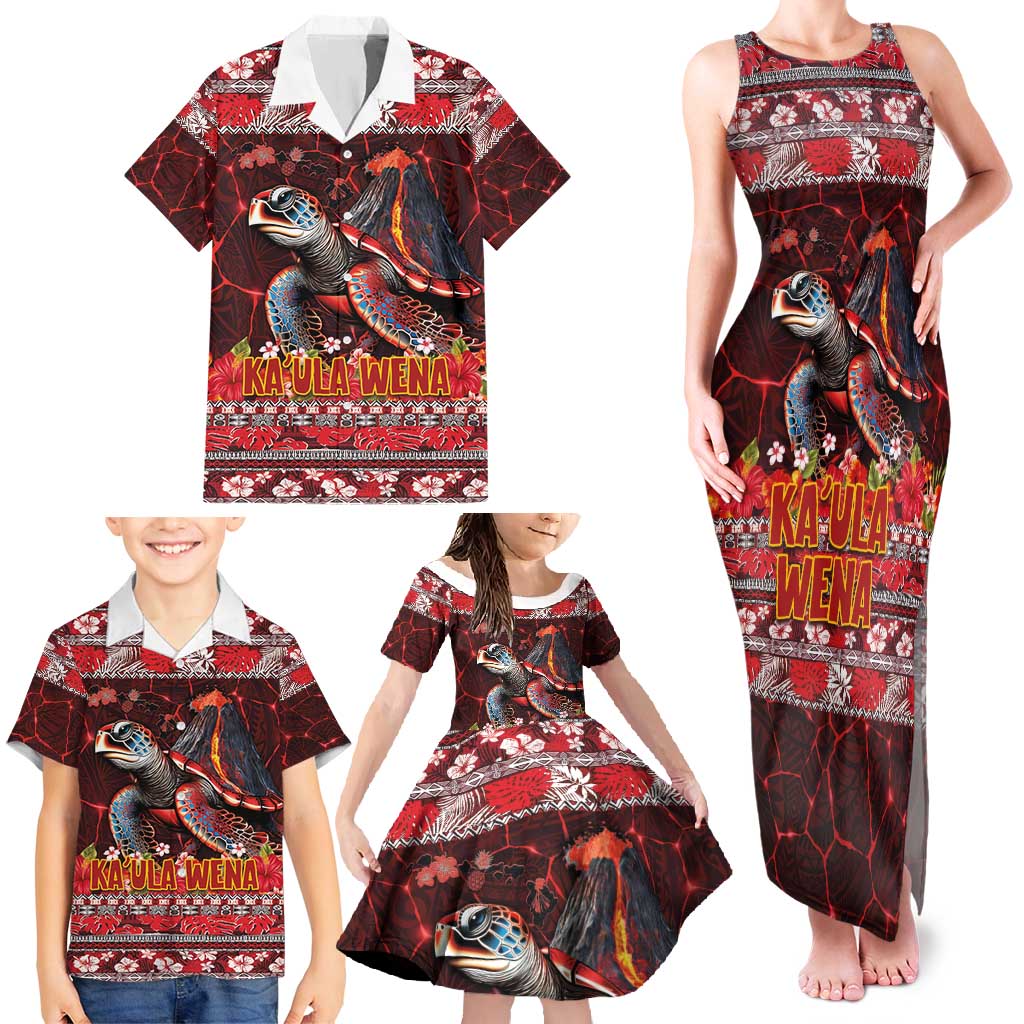 Hawaii KaUla Wena Volcano Turtle Family Matching Tank Maxi Dress and Hawaiian Shirt Lava and Tropical Plants Tribal Pattern LT03 - Polynesian Pride