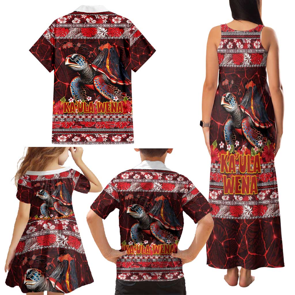 Hawaii KaUla Wena Volcano Turtle Family Matching Tank Maxi Dress and Hawaiian Shirt Lava and Tropical Plants Tribal Pattern LT03 - Polynesian Pride