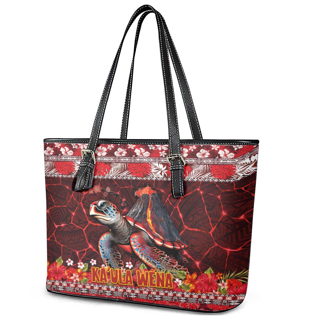 Hawaii KaUla Wena Volcano Turtle Leather Tote Bag Lava and Tropical Plants Tribal Pattern LT03 - Polynesian Pride