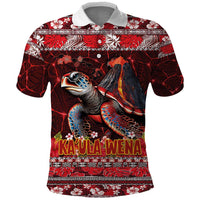 Hawaii KaUla Wena Volcano Turtle Polo Shirt Lava and Tropical Plants Tribal Pattern LT03 Red - Polynesian Pride