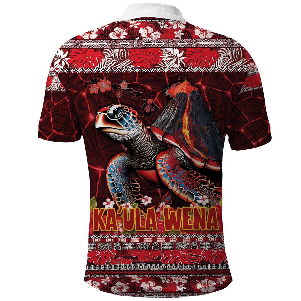 Hawaii KaUla Wena Volcano Turtle Polo Shirt Lava and Tropical Plants Tribal Pattern LT03 - Polynesian Pride