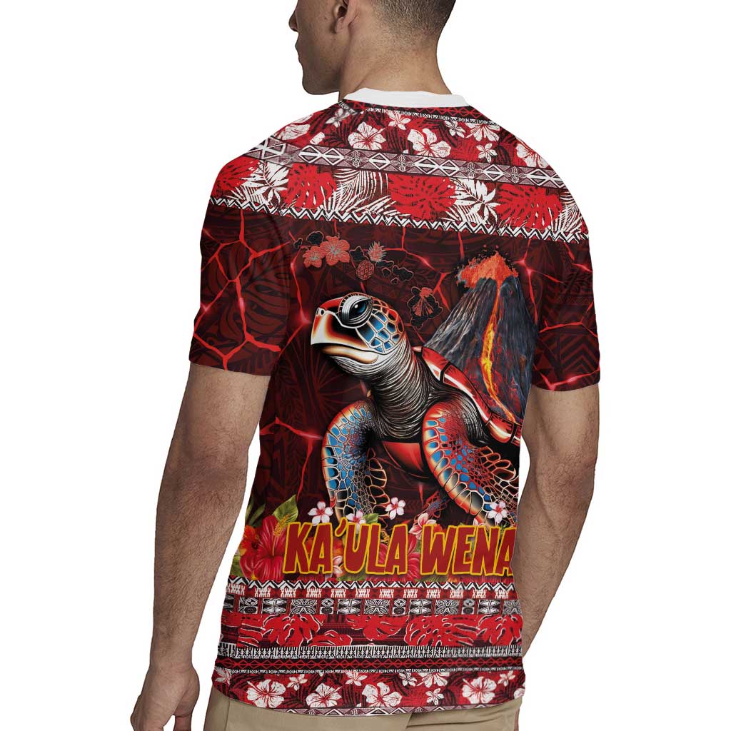 Hawaii KaʻUla Wena Volcano Turtle Rugby Jersey Lava and Tropical Plants Tribal Pattern
